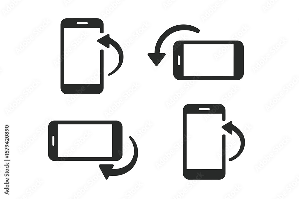 Poster smartphone rotation icon set. device orientation change symbols for mobile apps and websites. vector