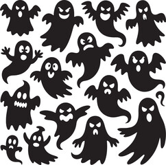 Spooky Halloween Elements Silhouette Vector Set

Witch Flying on Broom with Bats Halloween Clipart

Haunted House with Pumpkin and Bats Silhouette Design

Creepy Halloween Scene with Ghosts and Full M