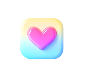3D Gradient Heart Icon on Soft Rounded Square Background