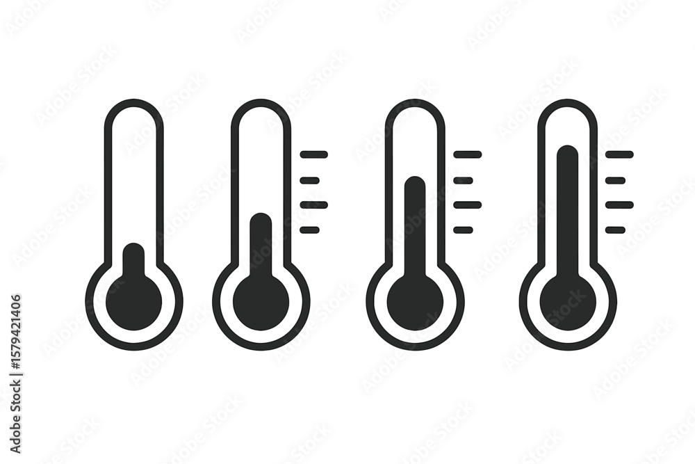 Poster thermometer temperature level icons set. flat vector thermometer symbols for app, website, ui design