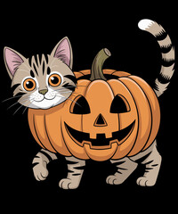 Cute Pumpkin Cat  Funny Halloween Kitty
