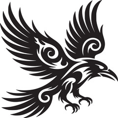 Stylized black raven with tribal design elements and spread wings on a white background vector image