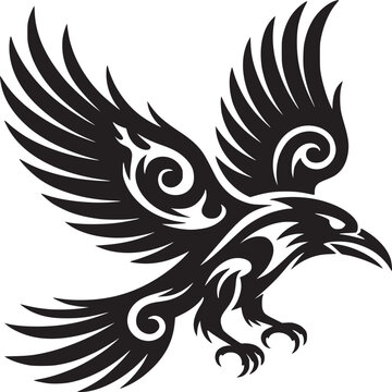 Stylized black raven with tribal design elements and spread wings on a white background vector image