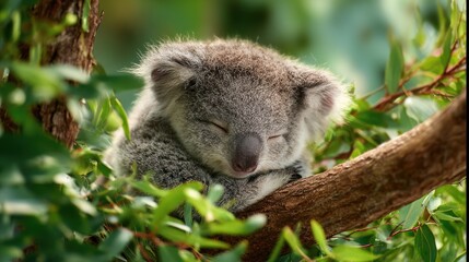 Fototapeta premium Sleepy koala in eucalyptus tree