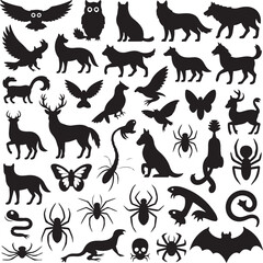 Spooky Halloween Elements Silhouette Vector Set

Witch Flying on Broom with Bats Halloween Clipart

Haunted House with Pumpkin and Bats Silhouette Design

Creepy Halloween Scene with Ghosts and Full M