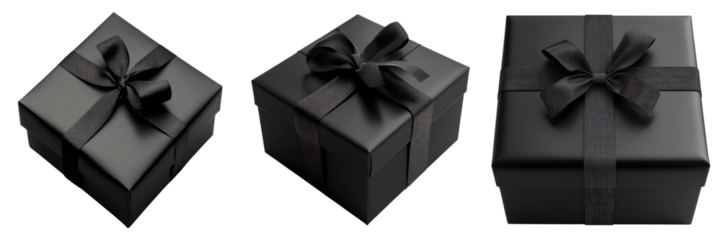 Set of black gift box isolated on transparent background