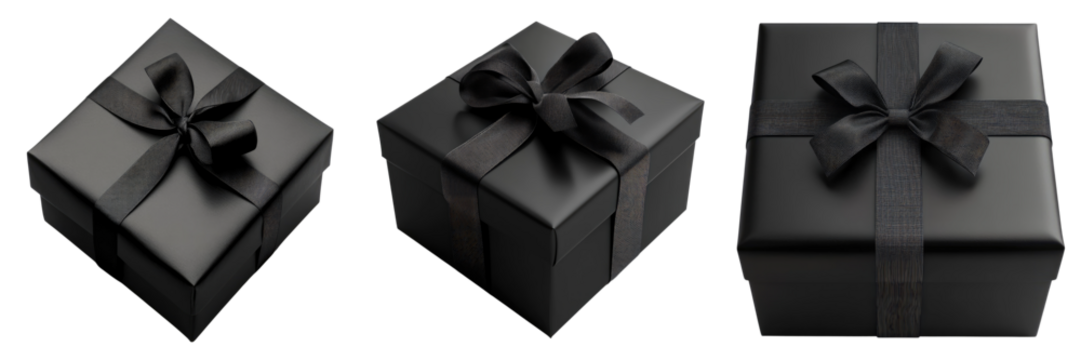 Set of black gift box isolated on transparent background
