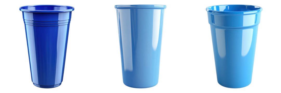 Set of blue plastic party cup isolated on transparent background