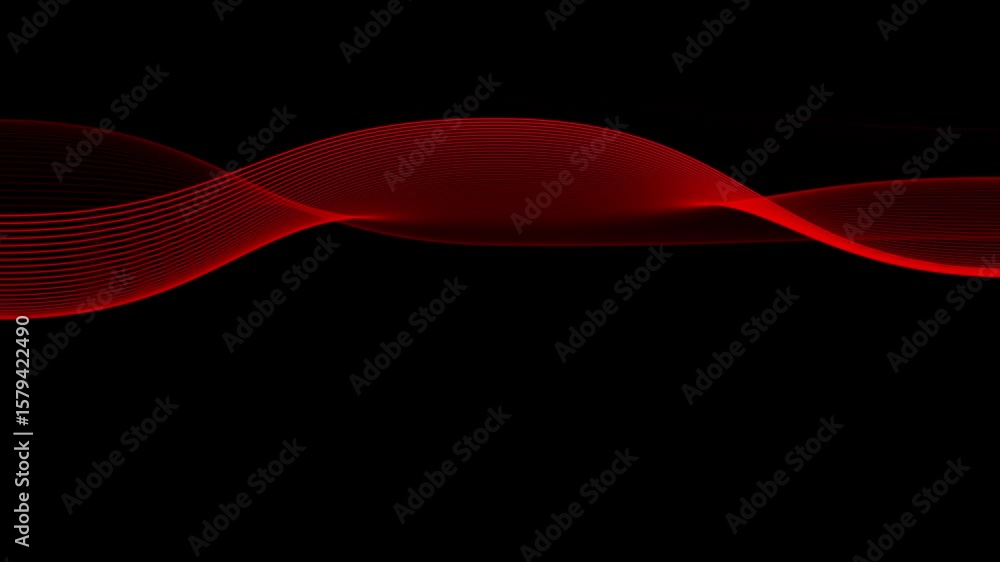Fototapete dynamic red waveforms flowing on black background - abstract motion graphics