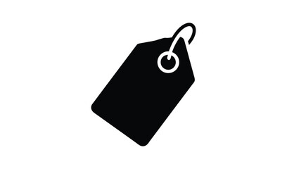 Simple black silhouette of a blank price tag with a metal ring