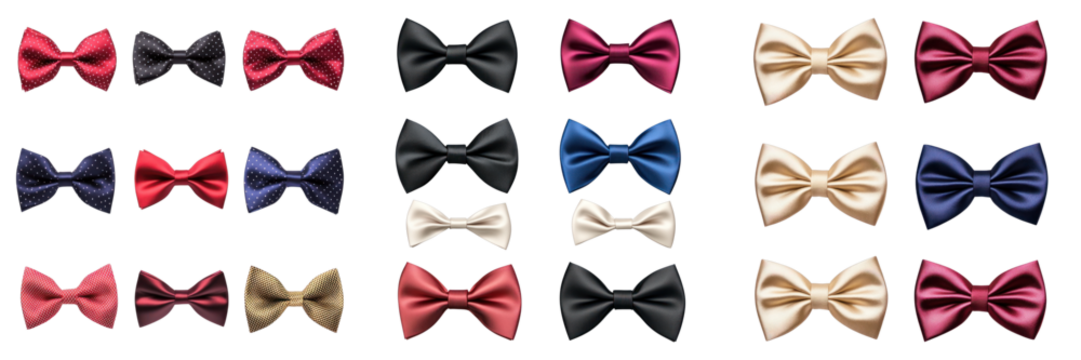 Set of bow ties isolated on transparent background