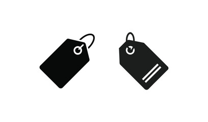Fototapeta premium Two simple black price tags or labels with holes and string on white background
