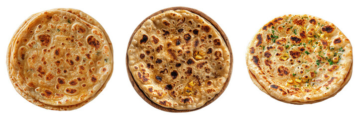 Set of Aloo paratha isolated on transparent background