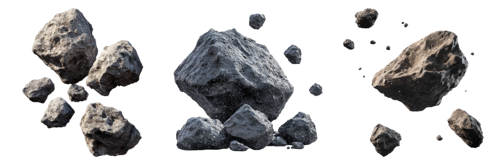 Set of asteroids isolated on transparent background