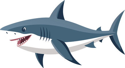 Fototapeta premium A vibrant vector illustration of a great white shark, a predator of the sea, swimming with its fin visible, isolated on white