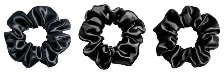 Set of black scrunchie isolated on transparent background