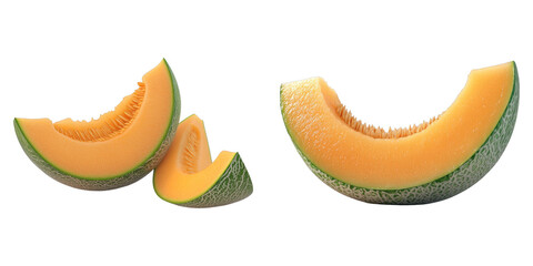 Set of cantaloupes sliced isolated on transparent background