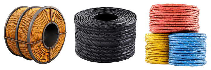 Set of cable roll pack isolated on transparent background