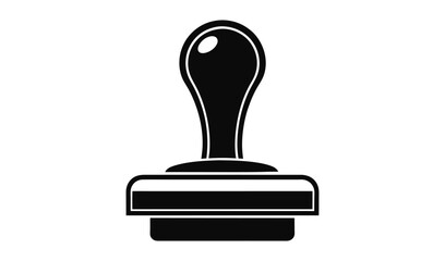 Simple black and white graphic illustration of a classic rubber stamp