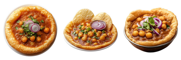 Set of chole bhature isolated on transparent background