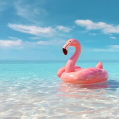 Colorful Flamingo Pool Float in CrystalClear Tropical Water