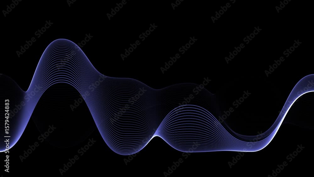 Poster dynamic waveform: abstract blue lines flowing on black background animation