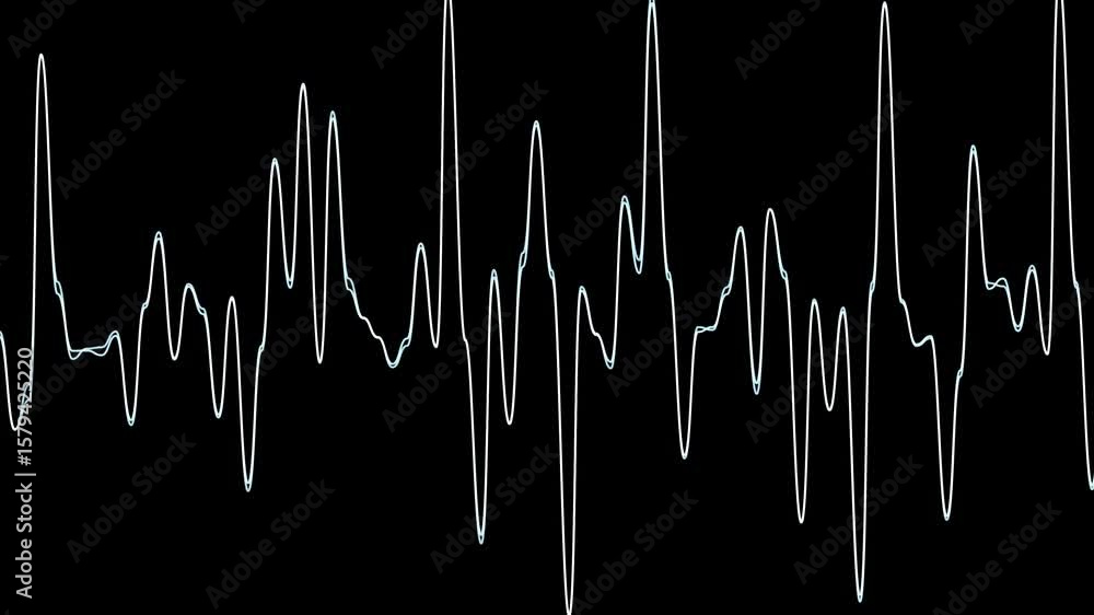 Aufkleber dynamic white line graph oscillating on black background - data visualization