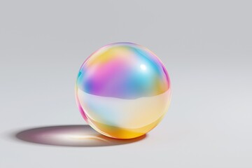 Obraz premium Colorful iridescent glass sphere on minimalist grey background