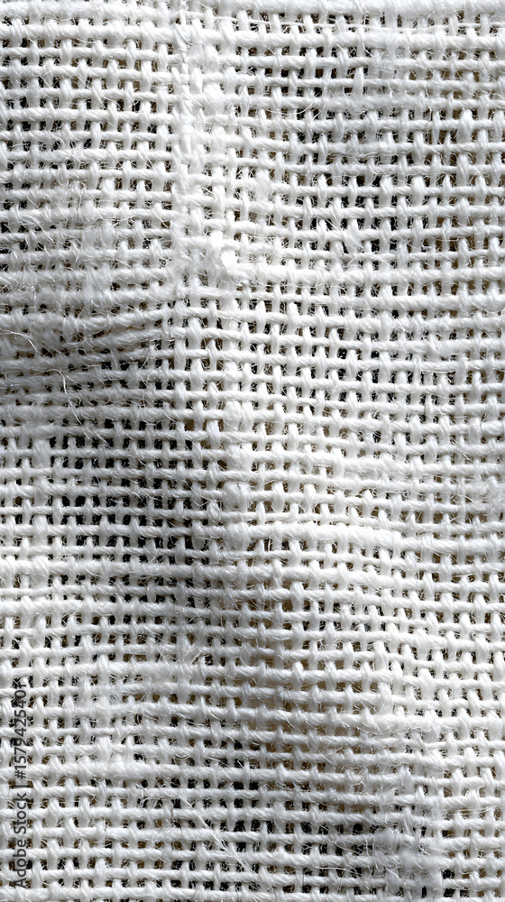 Poster white linen fabric texture close up with soft natural fibers and empty space for design or text over