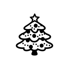 A charming festive tree design adorned with a star and baubles, perfect for holiday cards or seasonal promotions.