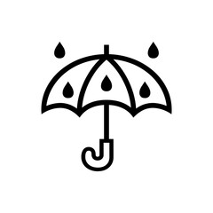 Elegant umbrella with raindrops offers simple, clean line art for weather forecasts, minimal design, and protection symbolism.