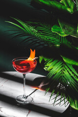 Red italian spritz alcoholic cocktail drink with gentian bitters, juice, sparkling wine and orange...