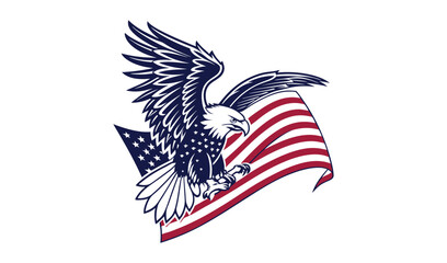 Majestic bald eagle soaring proudly with the american flag