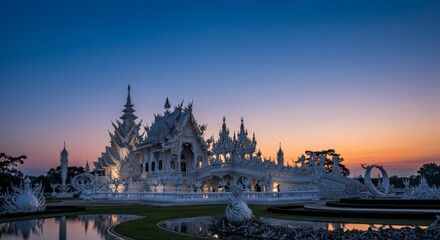 Obraz premium Wat Rong Khun The White Temple of Chiang Rai at Sunset