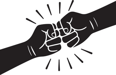 Obraz premium Two fists bumping together icon, friendship and partnership silhouette vector on white background