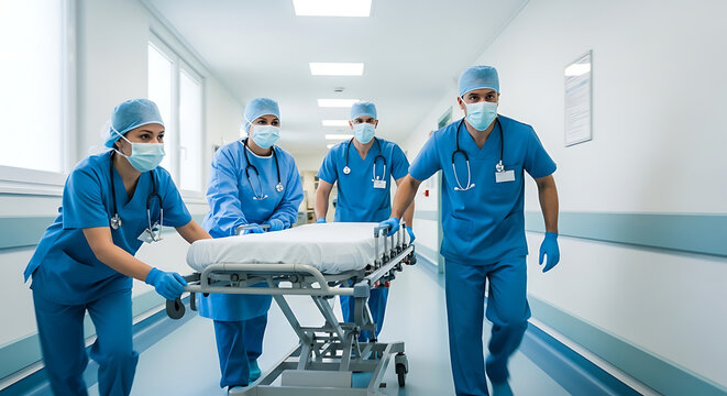 Doctors and Nurses Transporting Critical Patient