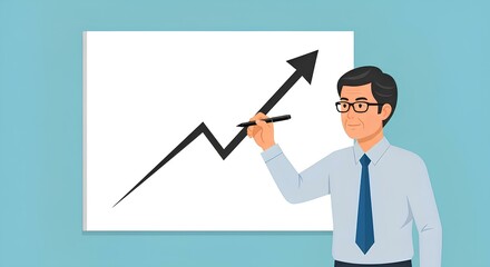 Flat design of professional drawing upward arrow on blank canvas, goal setting illustration, business vision planning, creative growth strategy, strategic thinking artwork