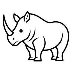 Stylized black line art rhinoceros standing profile view isolated on white background