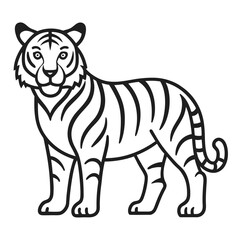 Stylized black and white tiger illustration standing proudly isolated on white background