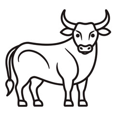 Stylized black outline drawing of a bull standing on a white background isolated on white background