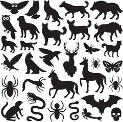 Spooky Halloween Elements Silhouette Vector Set

Witch Flying on Broom with Bats Halloween Clipart

Haunted House with Pumpkin and Bats Silhouette Design

Creepy Halloween Scene with Ghosts and Full M