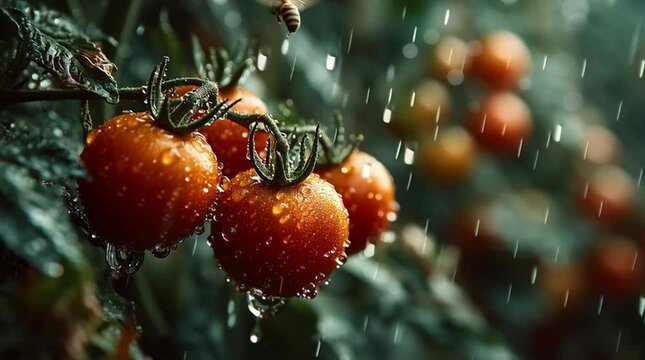 Cherry Tomatoes and Bees in the Rain with Natural Light