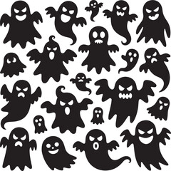 Spooky Halloween Elements Silhouette Vector Set

Witch Flying on Broom with Bats Halloween Clipart

Haunted House with Pumpkin and Bats Silhouette Design

Creepy Halloween Scene with Ghosts and Full M