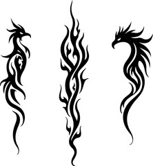 "Tribal Phoenix Flame Tattoo Set – Abstract Bird Fire Symbol Designs"