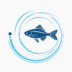 Elegant Blue Fish Silhouette in a Circular Design