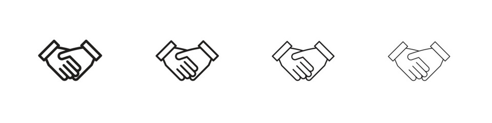 Shake hands icons in minimalistic thin line strokes designs