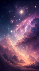 Dreamy cosmic sky with glowing stars and vibrant nebula clouds