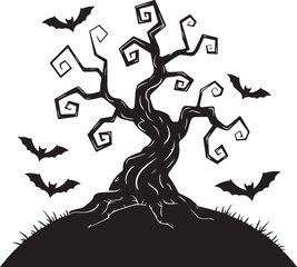 Spooky Halloween Elements Silhouette Vector Set

Witch Flying on Broom with Bats Halloween Clipart

Haunted House with Pumpkin and Bats Silhouette Design

Creepy Halloween Scene with Ghosts and Full M