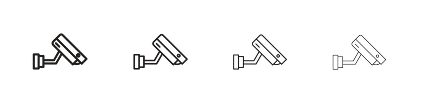 Security camera icons in minimalistic thin line strokes designs