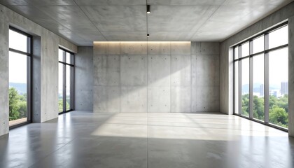 Fototapeta premium Empty modern concrete room with large windows